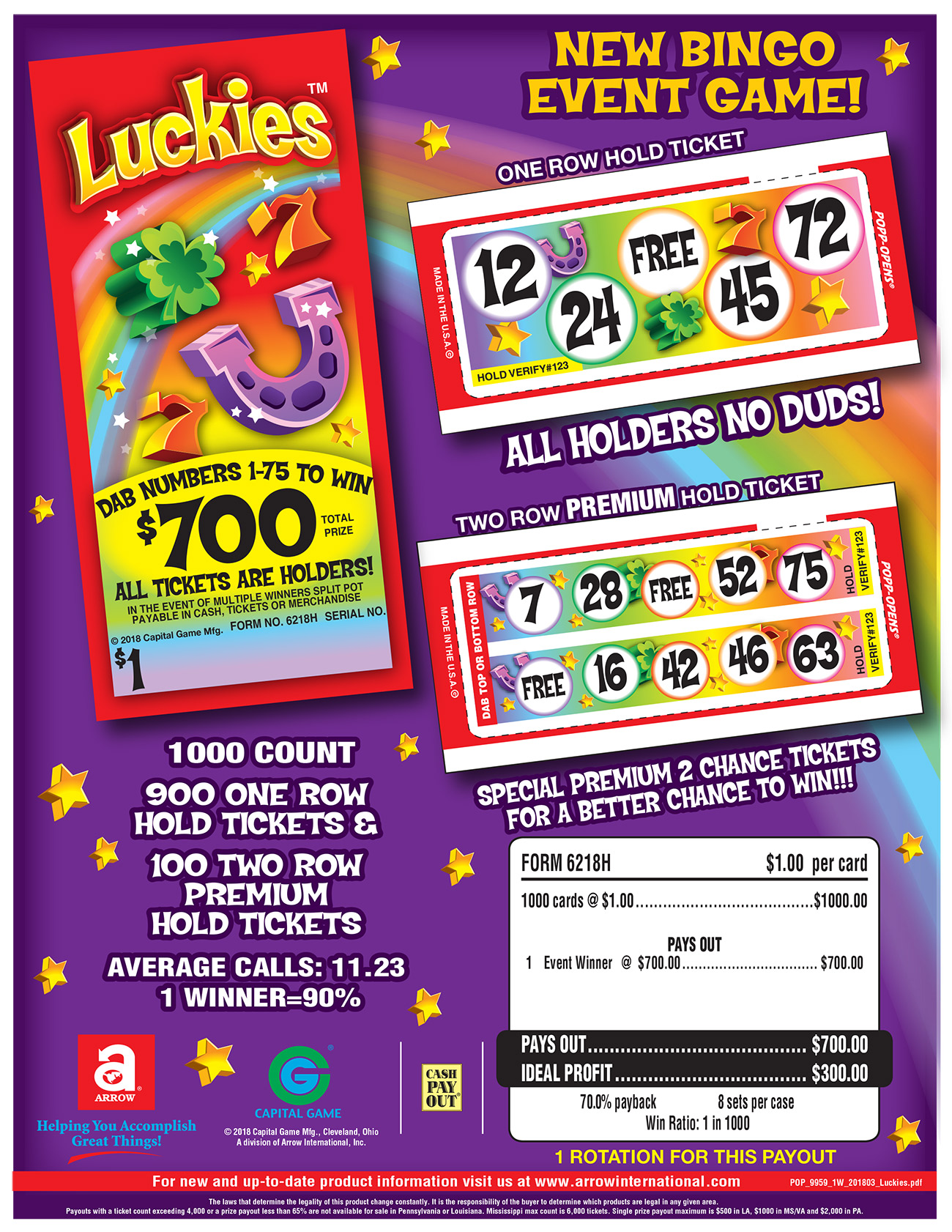 1 Bag of Snack Pack $100 Bingo Pull Tabs Game Seal Card